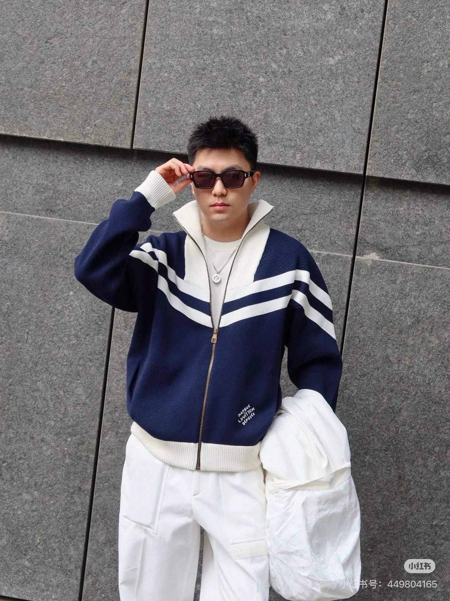 Louis Vuitton/Louis Vuitton 24Fw stand collar striped contrast zipper knitted jacket